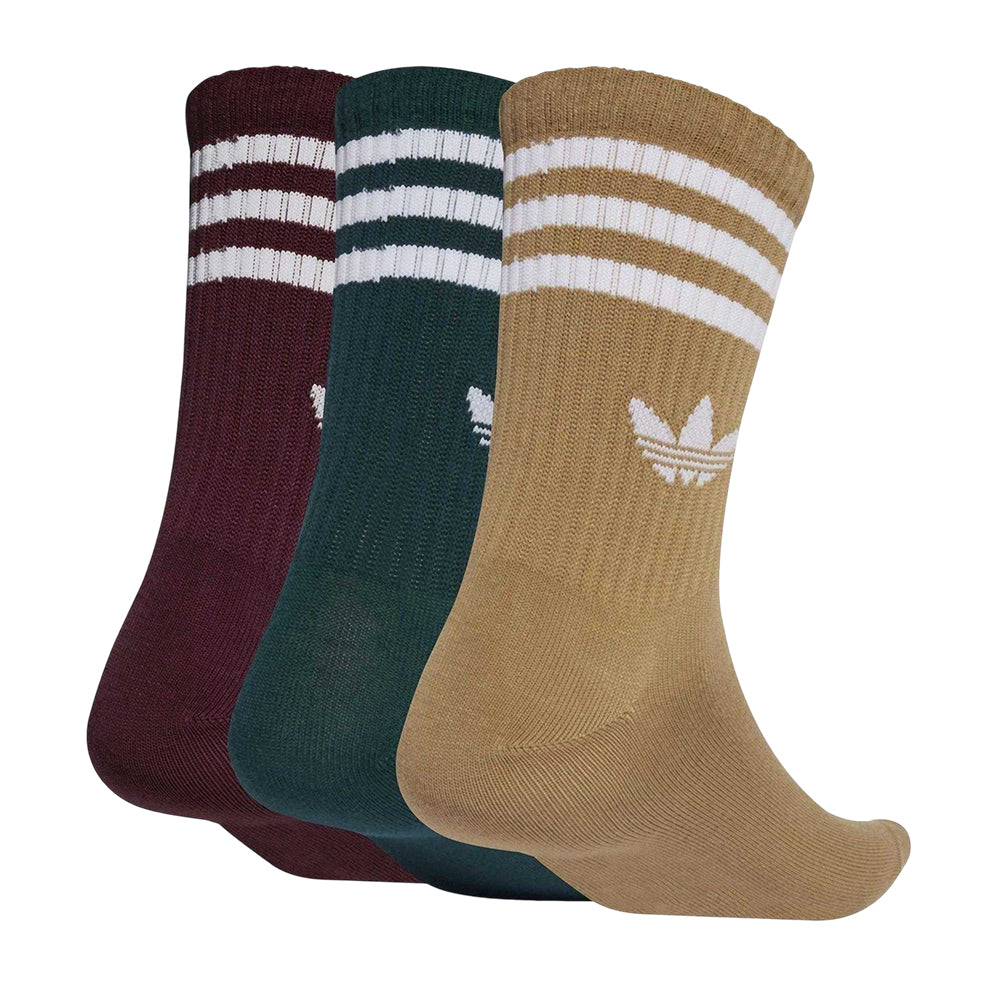 Maroon-Ivy - Back - Adidas Childrens-Kids 3 Stripes Crew Socks (Pack of 3)