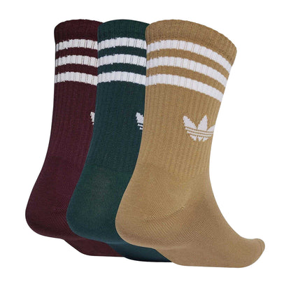 Maroon-Ivy - Back - Adidas Childrens-Kids 3 Stripes Crew Socks (Pack of 3)