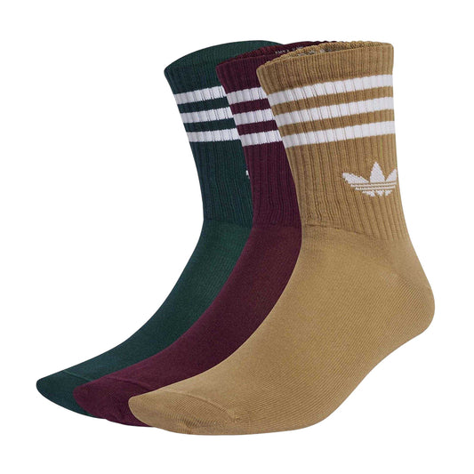 Maroon-Ivy - Front - Adidas Childrens-Kids 3 Stripes Crew Socks (Pack of 3)