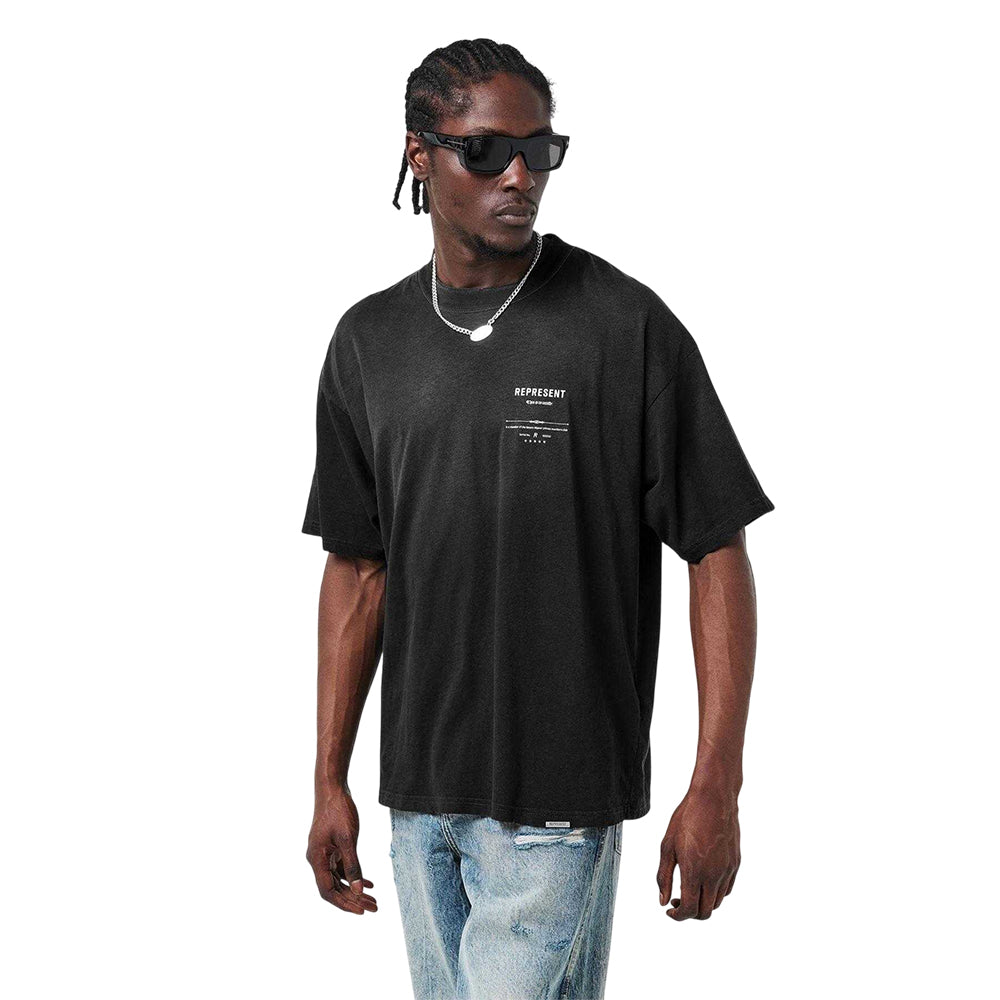 Black - Side - Represent Mens Revere Manor Hemp Oversized Short-Sleeved T-Shirt