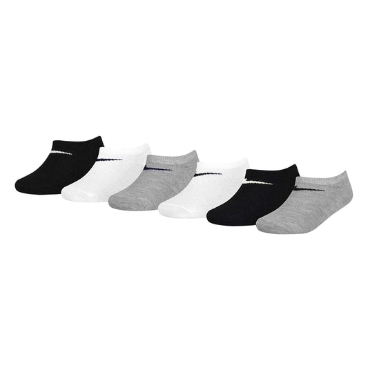 White-Grey-Black - Front - Nike Childrens-Kids Swoosh Low Cut Trainer Socks (Pack of 6)