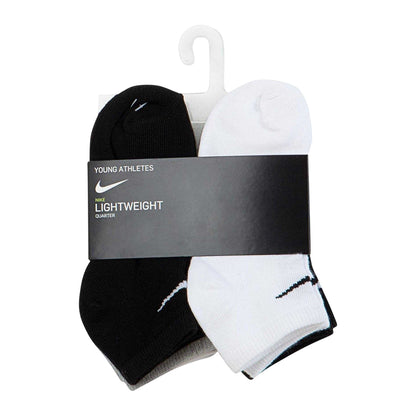 White-Grey-Black - Side - Nike Childrens-Kids Swoosh Low Cut Trainer Socks (Pack of 6)