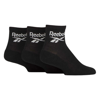 Black - Front - Reebok Unisex Adult Ankle Length Ankle Socks (Pack of 3)