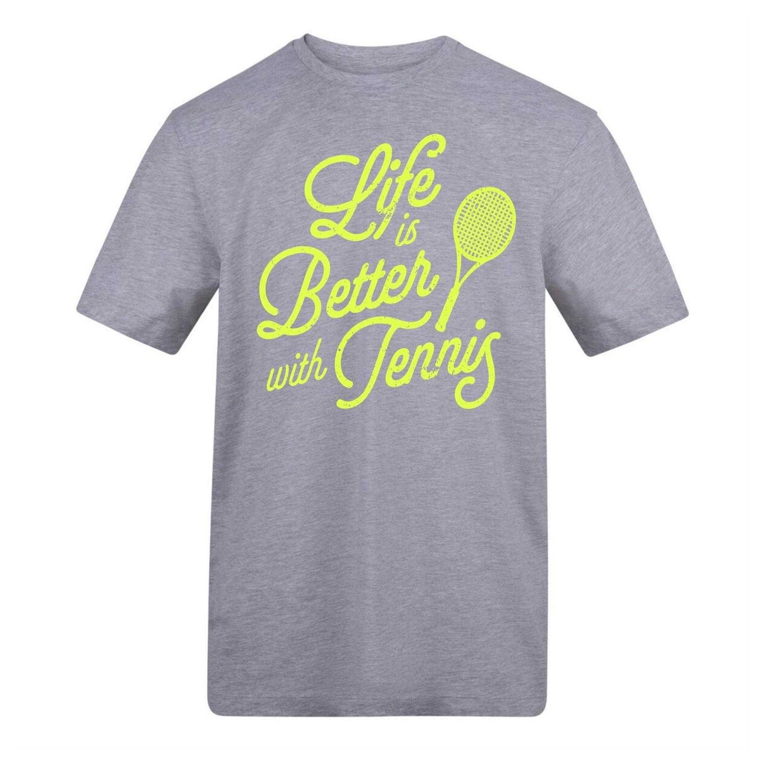 Grey - Front - AWD Unisex Adult Life Is Better With Tennis T-Shirt
