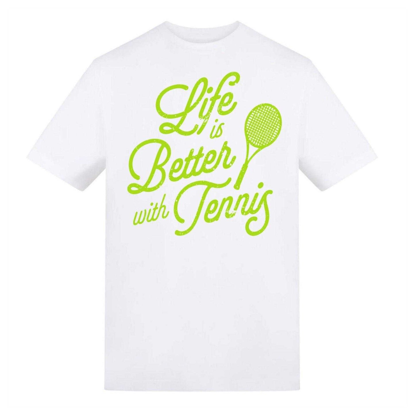 White - Front - AWD Unisex Adult Life Is Better With Tennis T-Shirt