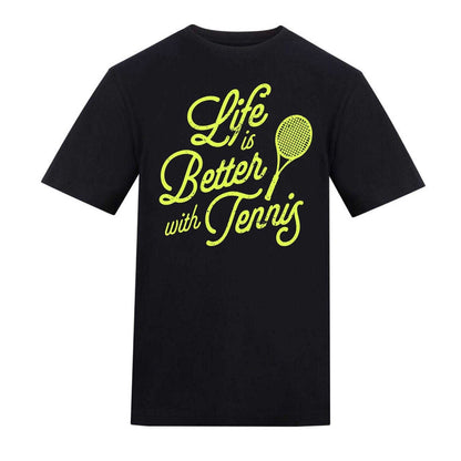 Black - Front - AWD Unisex Adult Life Is Better With Tennis T-Shirt