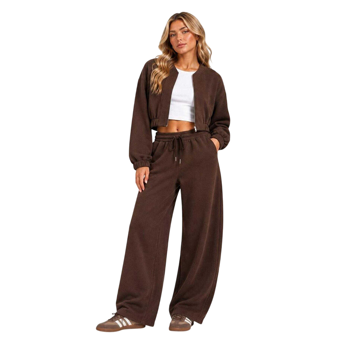 Chocolate - Side - I Saw It First Womens-Ladies Fleece Full Zip Relaxed Fit Bomber Jacket