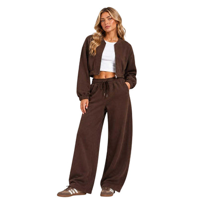 Chocolate - Side - I Saw It First Womens-Ladies Fleece Full Zip Relaxed Fit Bomber Jacket