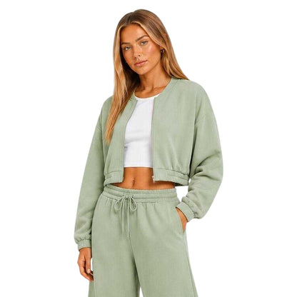 Sage - Front - I Saw It First Womens-Ladies Fleece Full Zip Relaxed Fit Bomber Jacket