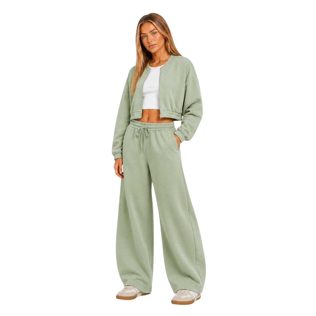 Sage - Side - I Saw It First Womens-Ladies Fleece Full Zip Relaxed Fit Bomber Jacket