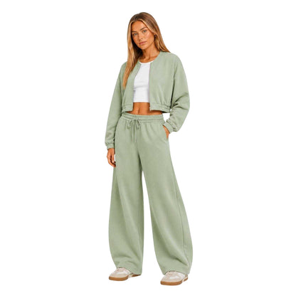 Sage - Side - I Saw It First Womens-Ladies Fleece Full Zip Relaxed Fit Bomber Jacket