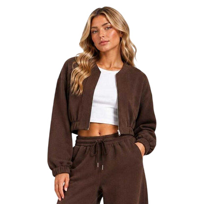 Chocolate - Front - I Saw It First Womens-Ladies Fleece Full Zip Relaxed Fit Bomber Jacket