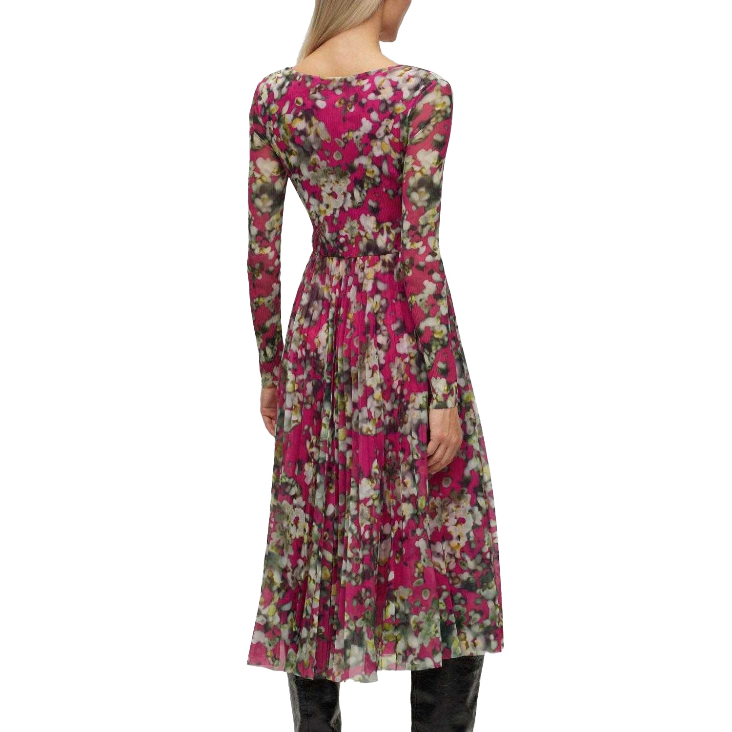 Pink - Back - Boss Womens-Ladies Erlissi All-Over Print Midi Dress