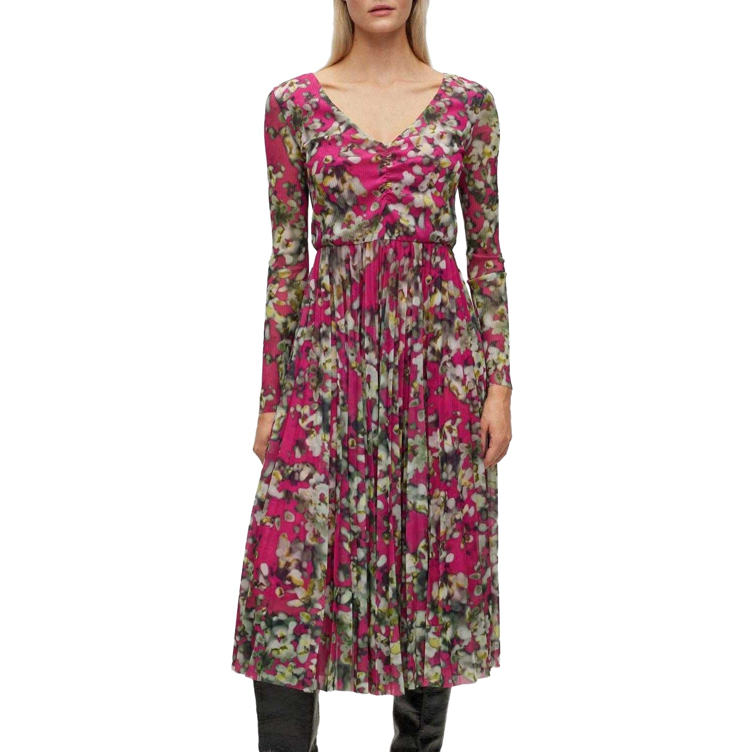 Pink - Side - Boss Womens-Ladies Erlissi All-Over Print Midi Dress