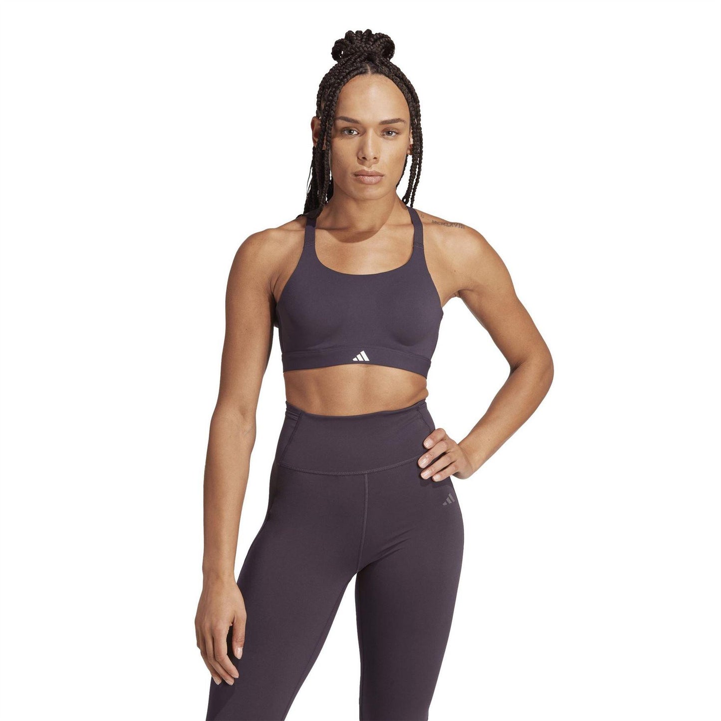 Purple - Side - Adidas Womens-Ladies TLRD Luxe Non-Wired Sports Bra