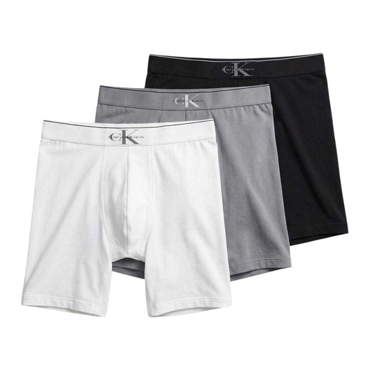 Black-Grey-White - Front - Calvin Klein Mens Cotton Boxer Briefs (Pack of 3)