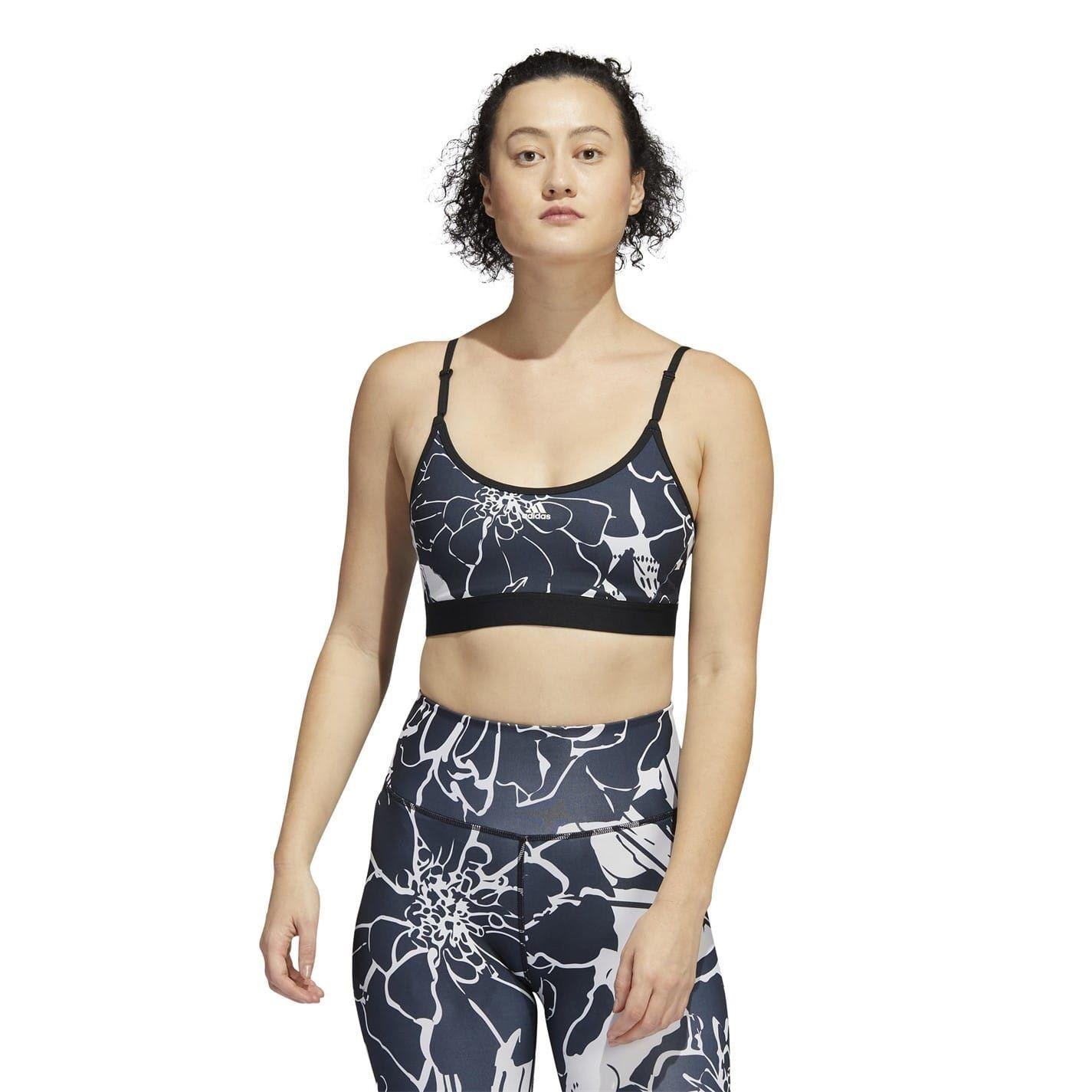 Grey - Side - Adidas Womens-Ladies Floral Low Impact Sports Bra