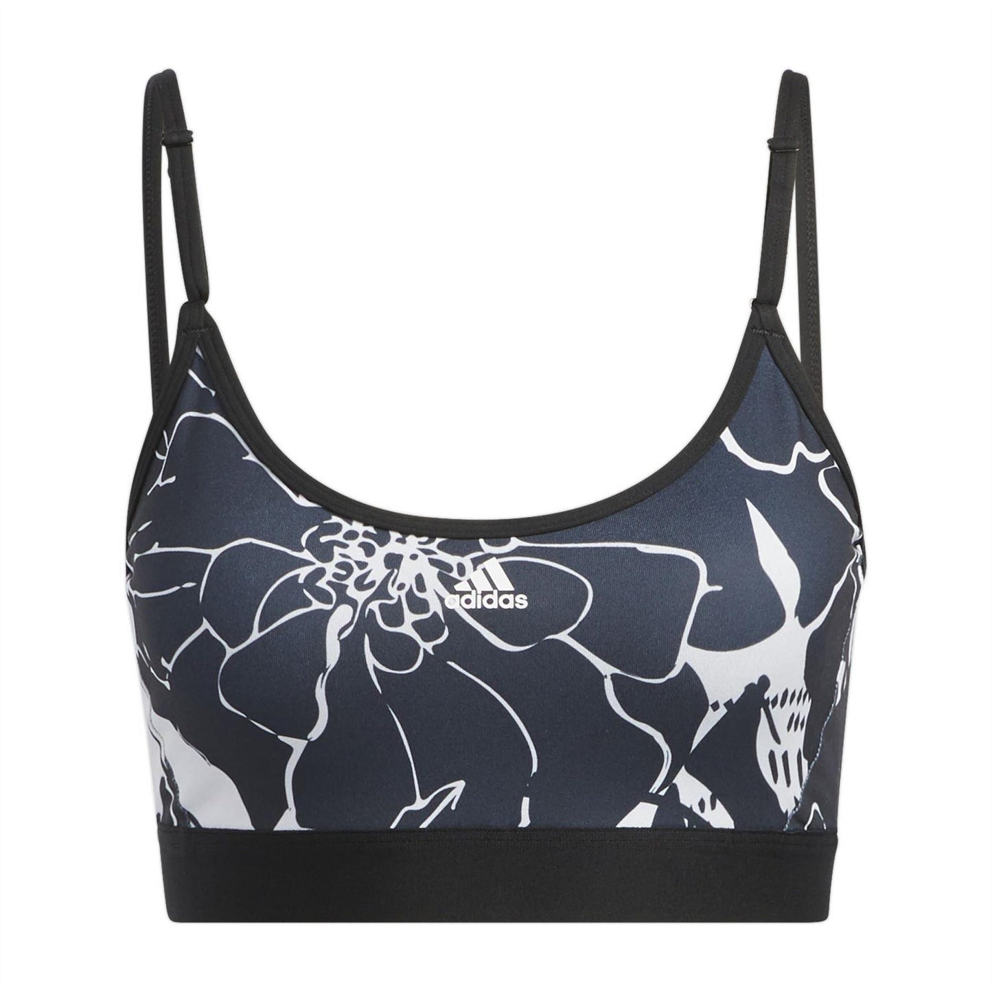 Dash Grey-Black - Front - Adidas Womens-Ladies Floral Low Impact Sports Bra