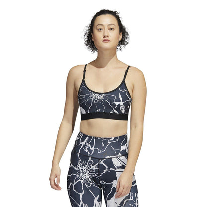 Dash Grey-Black - Side - Adidas Womens-Ladies Floral Low Impact Sports Bra