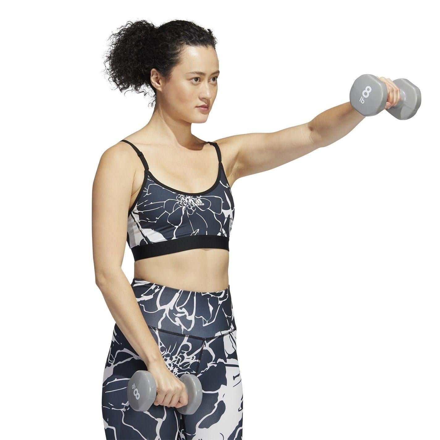 Dash Grey-Black - Pack Shot - Adidas Womens-Ladies Floral Low Impact Sports Bra