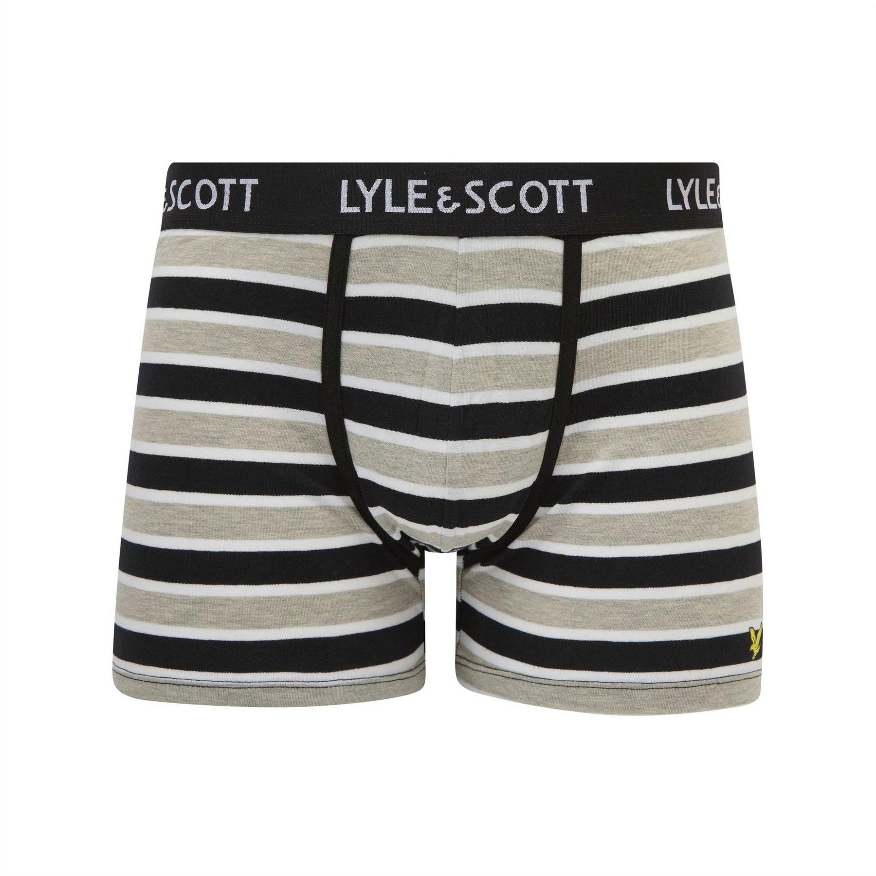 Grey - Side - Lyle & Scott Mens Ethan Logo Boxer Shorts (Pack of 3)