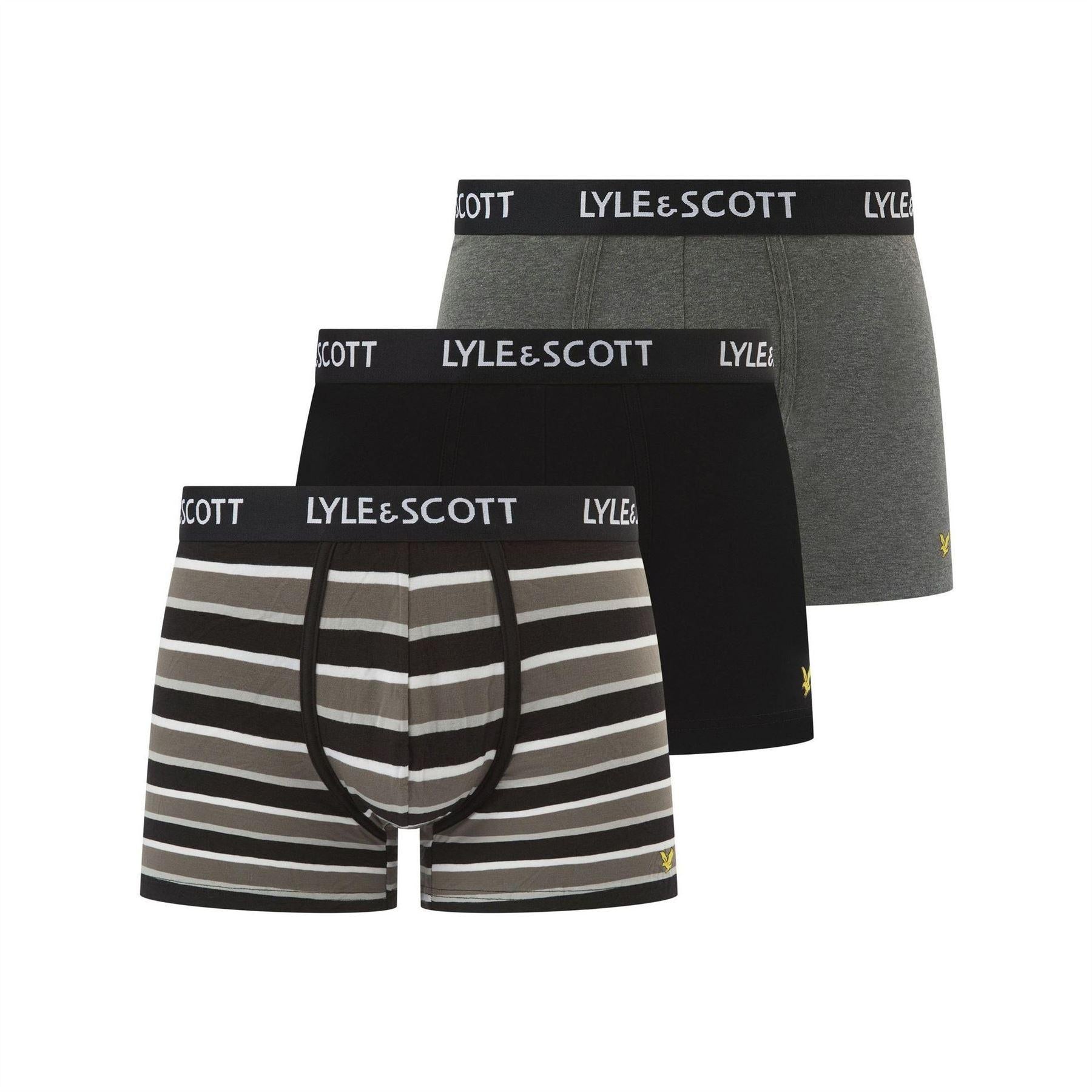 Dark Grey - Front - Lyle & Scott Mens Ethan Logo Boxer Shorts (Pack of 3)