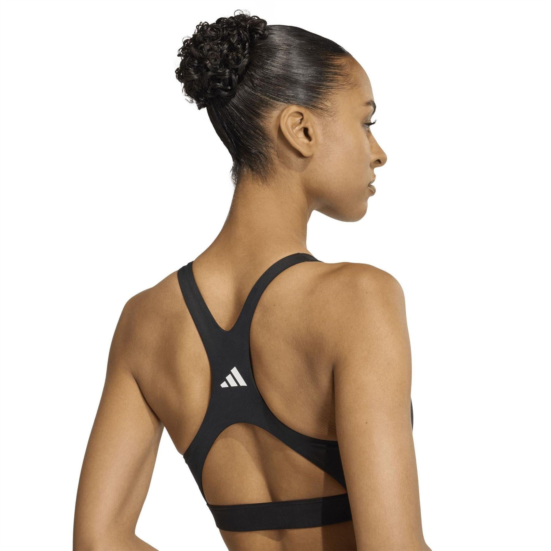 Black-White - Side - Adidas Womens-Ladies High Support Training Sports Bra