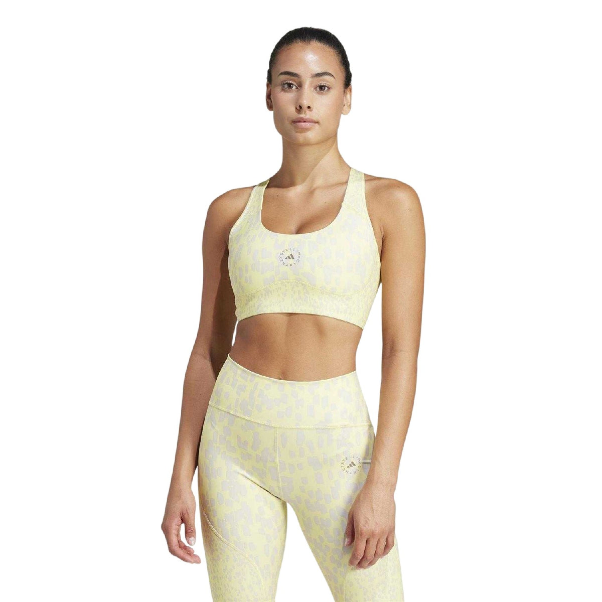 Yellow - Lifestyle - Adidas Womens-Ladies Stella McCartney Leopard Print Scoop Neck Sports Bra