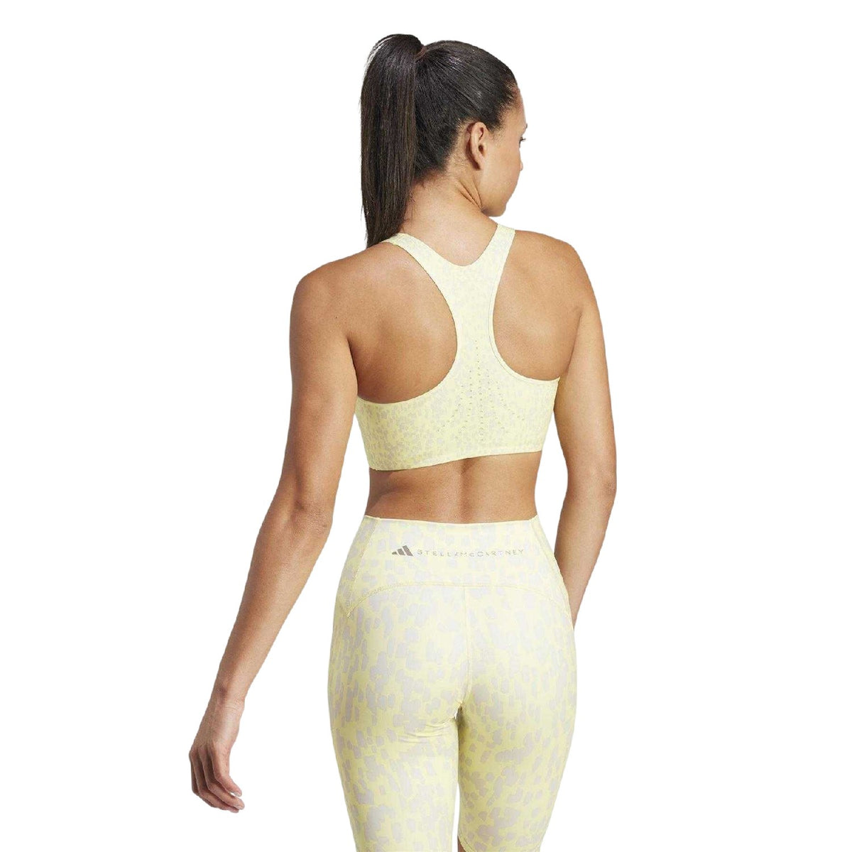 Yellow - Pack Shot - Adidas Womens-Ladies Stella McCartney Leopard Print Scoop Neck Sports Bra