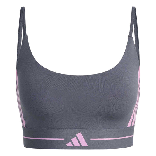 Grey - Front - Adidas Womens-Ladies Hyperglam Striped Light Support Sports Bra