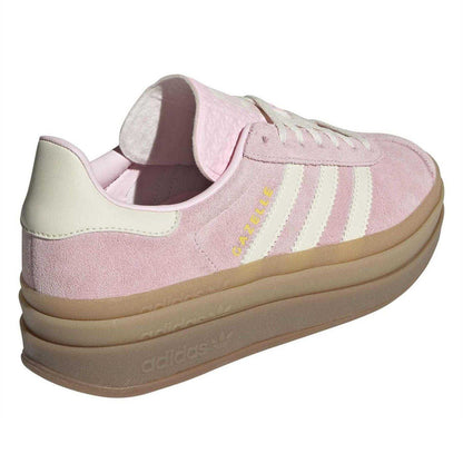 Pink-Cream-White - Back - Adidas Womens-Ladies Gazelle Suede Platform Trainers