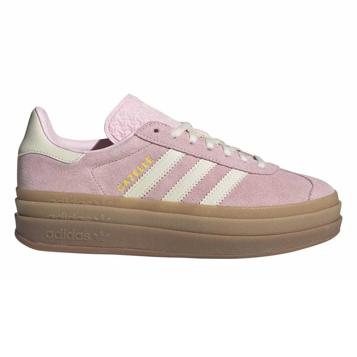 Pink-Cream-White - Front - Adidas Womens-Ladies Gazelle Suede Platform Trainers