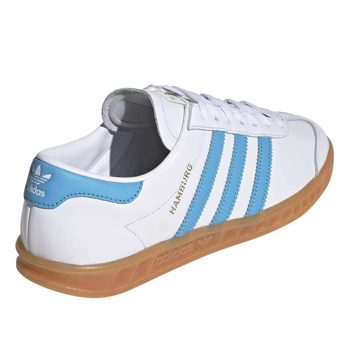 Cloud White-Sky-Rush - Back - Adidas Womens-Ladies Hamburg 3 Stripes Leather Trainers