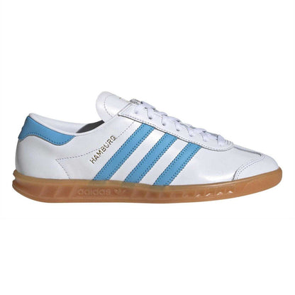 Cloud White-Sky-Rush - Front - Adidas Womens-Ladies Hamburg 3 Stripes Leather Trainers