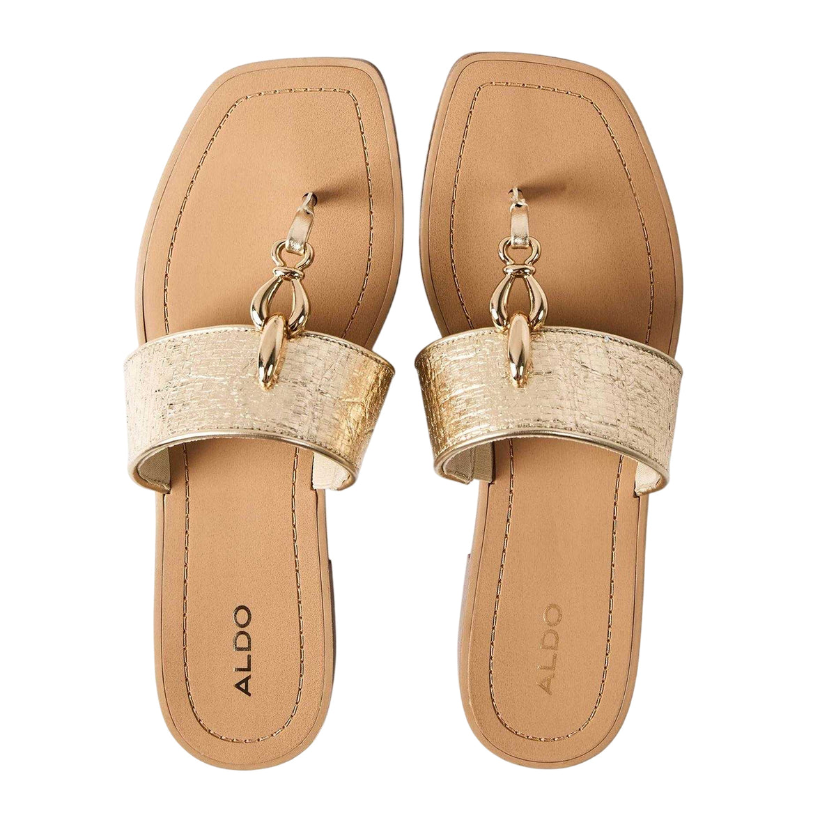 Gold - Side - Aldo Womens-Ladies Madaline Flat Sandals
