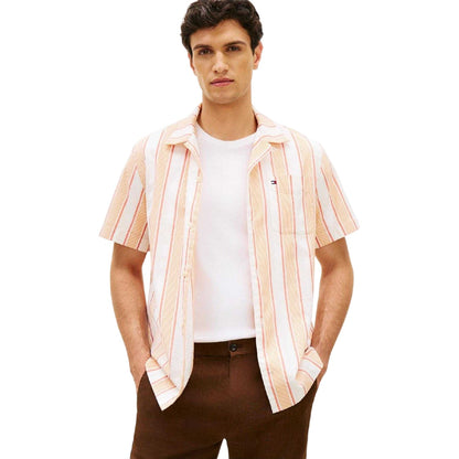 Orange - Side - Tommy Hilfiger Mens Striped Short-Sleeved Shirt