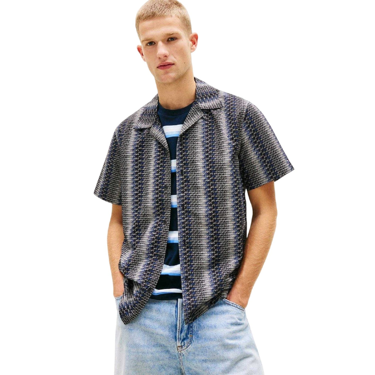 Black - Side - Tommy Jeans Mens All-Over Print Short-Sleeved Shirt