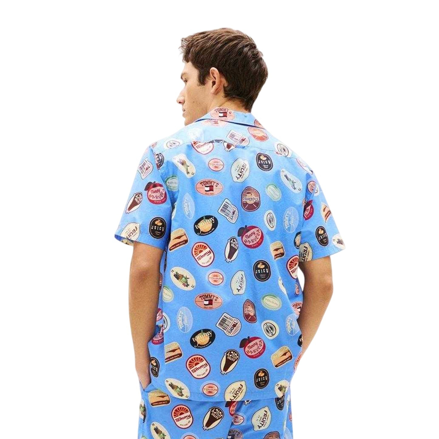 Twilight Blue - Back - Tommy Jeans Mens All-Over Print Relaxed Fit Short-Sleeved Shirt