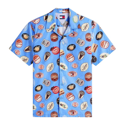 Twilight Blue - Front - Tommy Jeans Mens All-Over Print Relaxed Fit Short-Sleeved Shirt