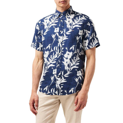 Night Sky - Side - Tommy Hilfiger Mens Tropical Floral Regular Short-Sleeved Shirt