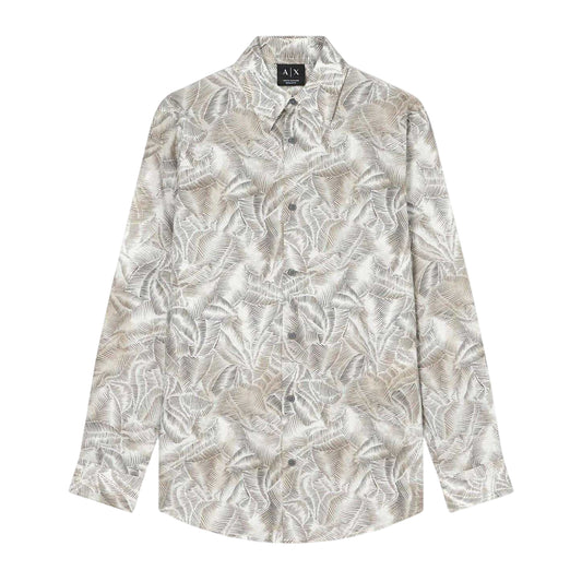 Beige - Front - Armani Exchange Mens Palm Print Regular Shirt