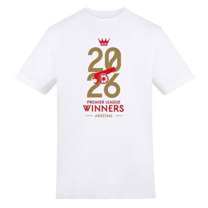 White - Front - AWD Unisex Adult Premier League 2026 Winners Arsenal FC T-Shirt