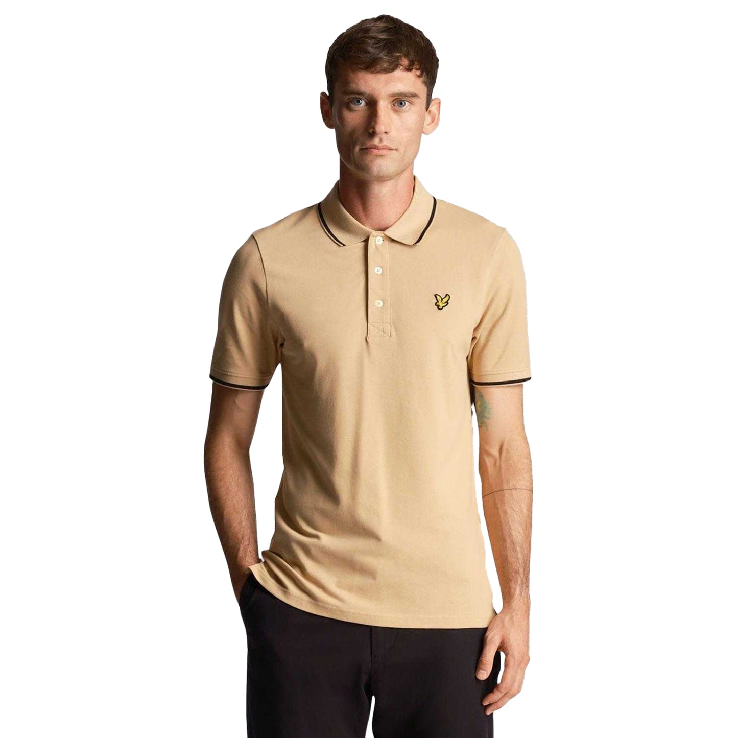 Beige - Side - Lyle & Scott Mens Tipped Polo Shirt