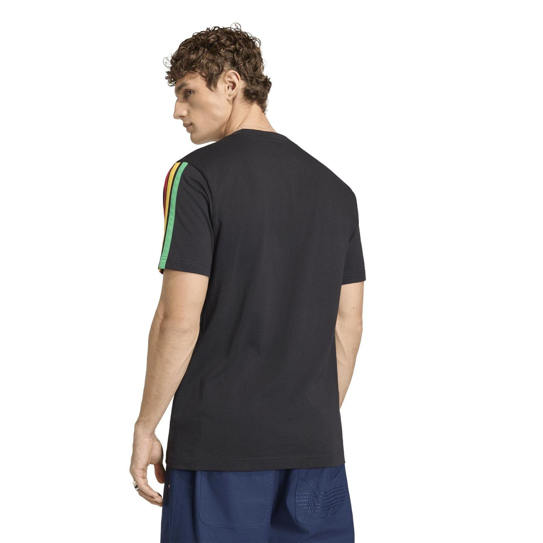 Black-Yellow - Back - Adidas Mens Bob Marley Jamaica T-Shirt
