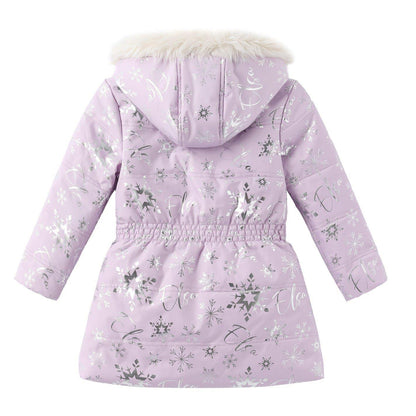 Lilac-Silver - Back - Frozen Girls Elsa Snowflake Hooded Parka