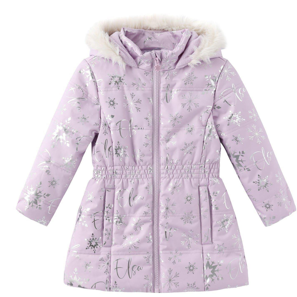 Lilac-Silver - Front - Frozen Girls Elsa Snowflake Hooded Parka