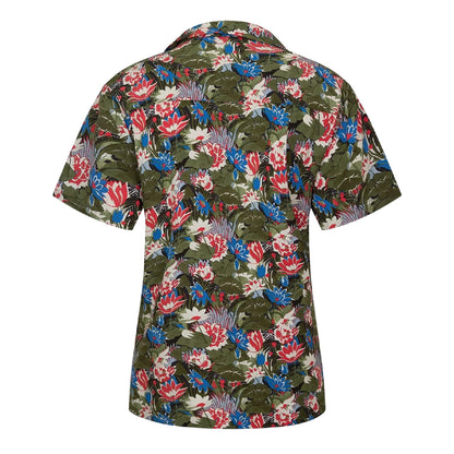 Light Green - Back - Boss Mens Floral Pattern Short-Sleeved Shirt