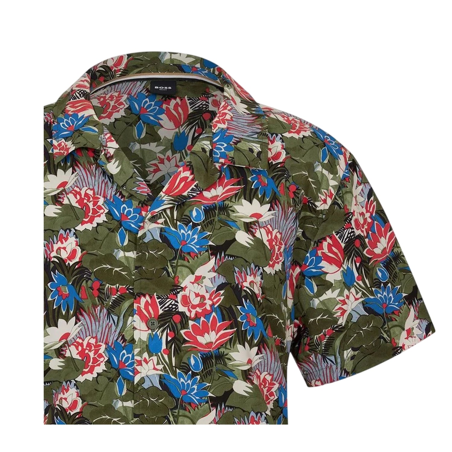 Light Green - Side - Boss Mens Floral Pattern Short-Sleeved Shirt