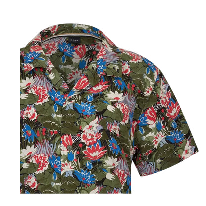 Light Green - Side - Boss Mens Floral Pattern Short-Sleeved Shirt