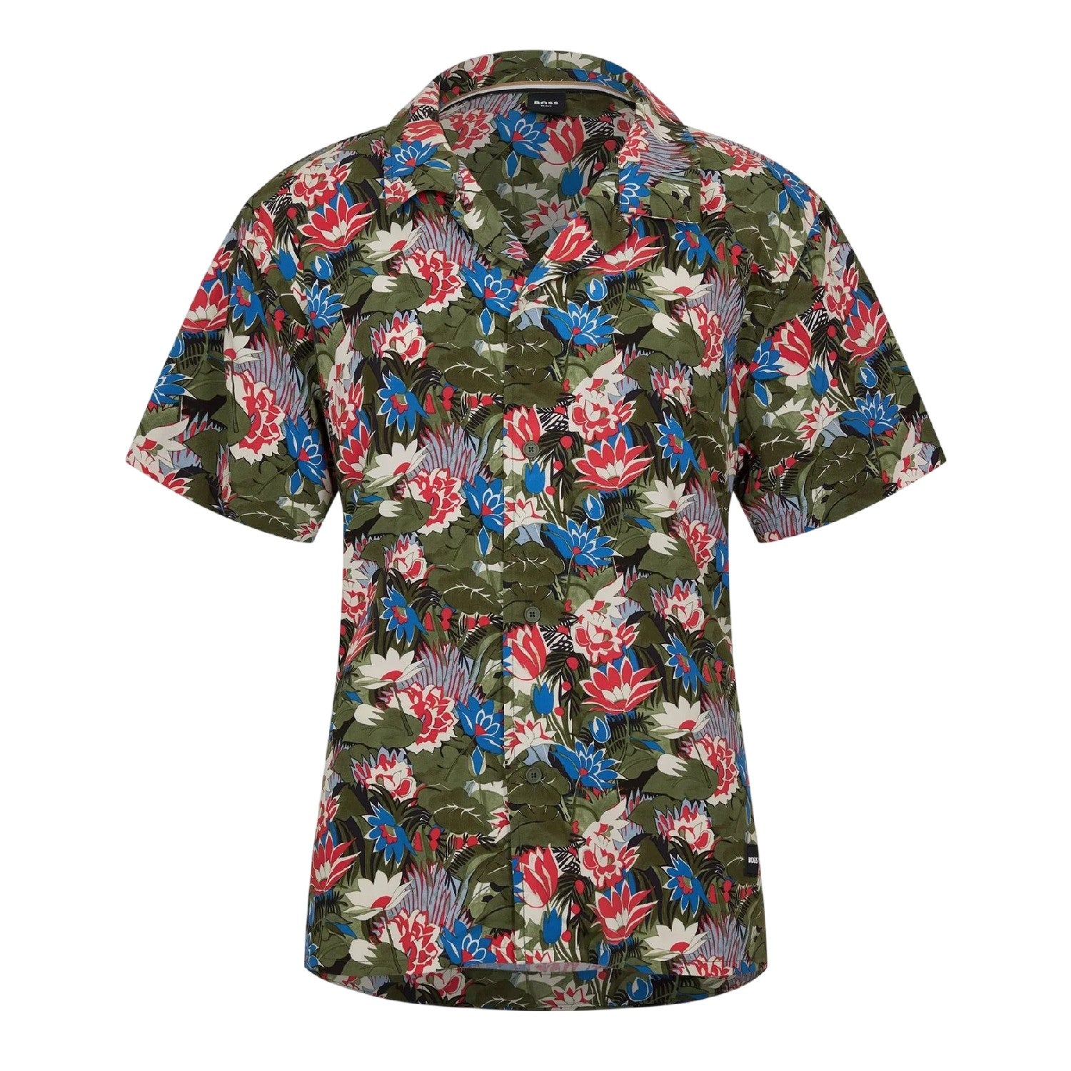 Light Green - Front - Boss Mens Floral Pattern Short-Sleeved Shirt
